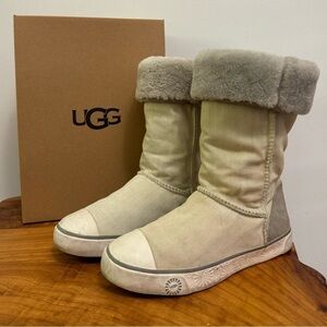 UGG S/N 3079 Canvas Grey Lined Boots Woman Lady Size 7
